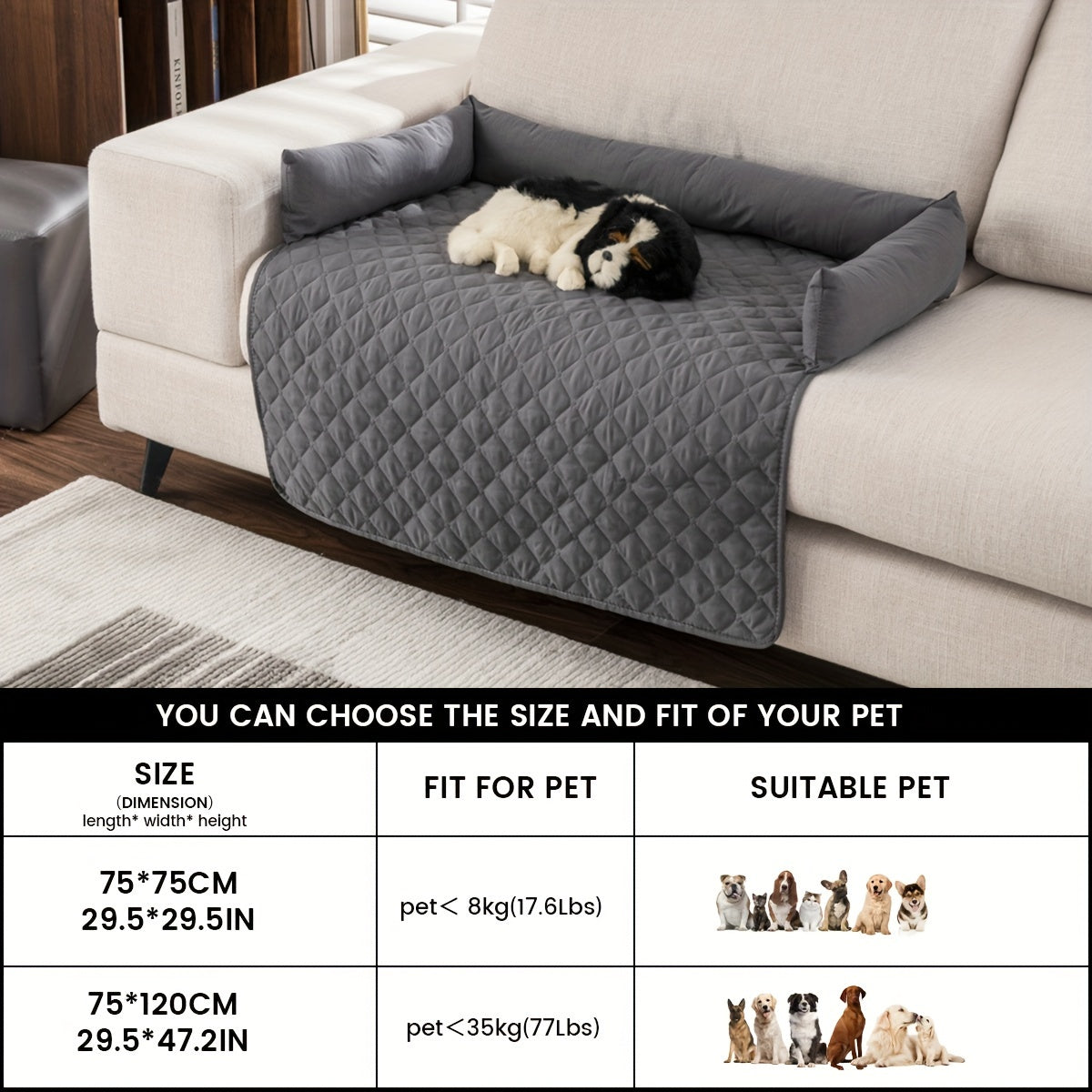 Premium Silky Velvet Pet Sofa Bed, Slip Resistant, Waterproof, Washable Couch Protector With Removable Bolster Cushions, Furniture Cover For Pets, Dogs, Cats Christmas Gift