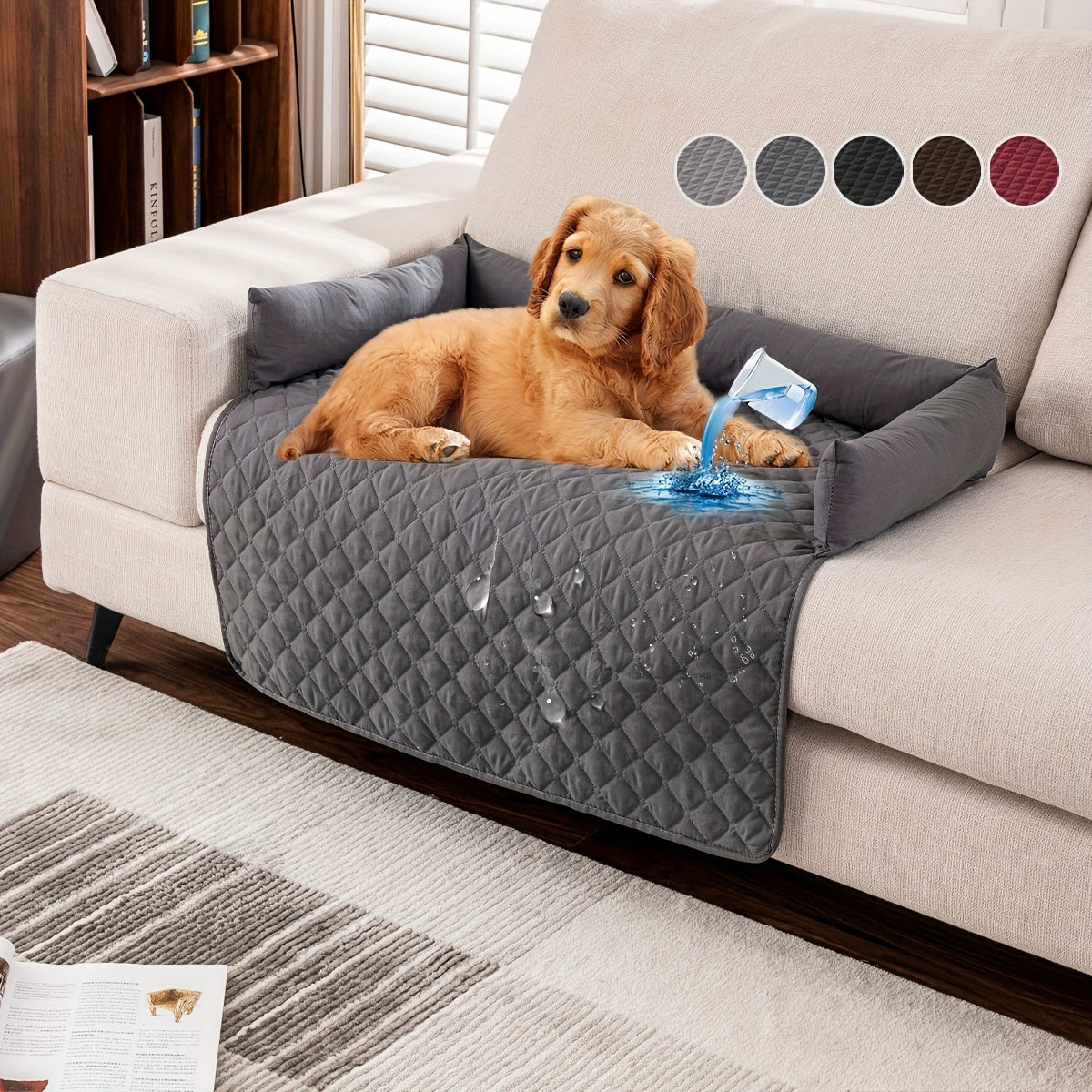 Premium Silky Velvet Pet Sofa Bed, Slip Resistant, Waterproof, Washable Couch Protector With Removable Bolster Cushions, Furniture Cover For Pets, Dogs, Cats Christmas Gift